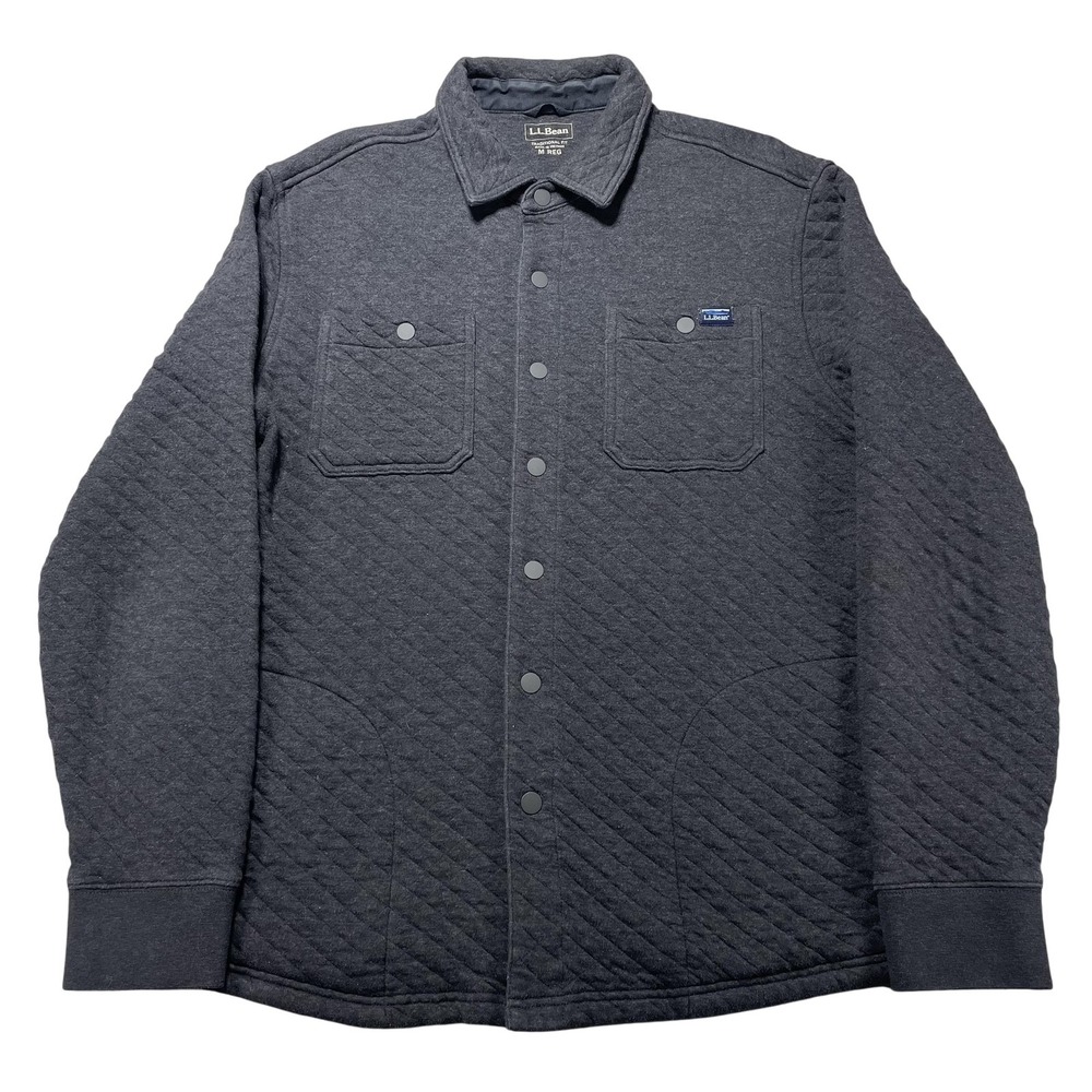 L.L. Bean Jacket Mens Medium Gray Quilted Snap Front Shacket Traditional Fit‎